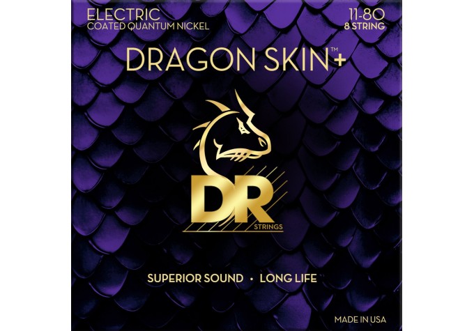 DR Strings Dragon Skin+ Coated 8 string Heavy 11-80 Struny pre elektrickú gitaru