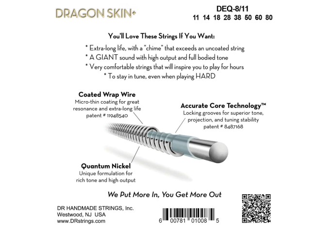 DR Strings Dragon Skin+ Coated 8 string Heavy 11-80 Struny pre elektrickú gitaru