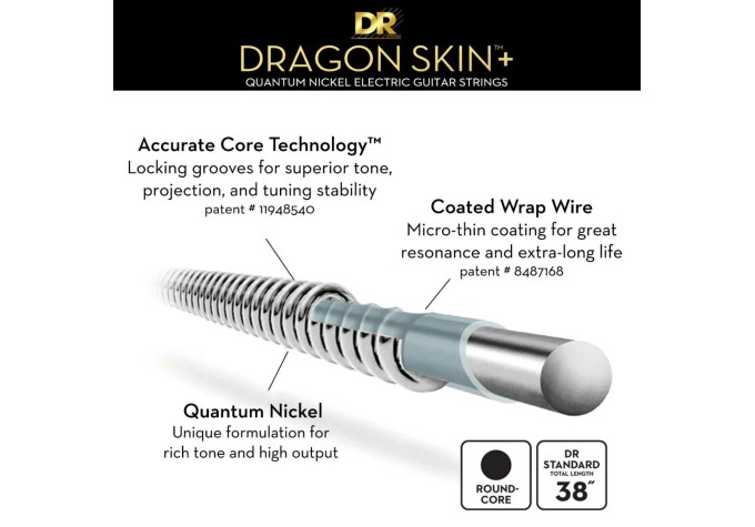 DR Strings Dragon Skin+ Coated 8 string Heavy 11-80 Struny pre elektrickú gitaru