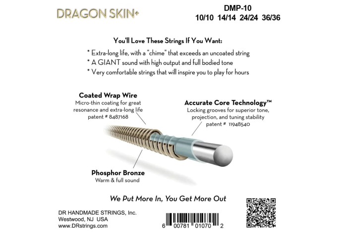 DR Strings Dragon Skin+ Coated Light 10-36 Struny pre mandolínu