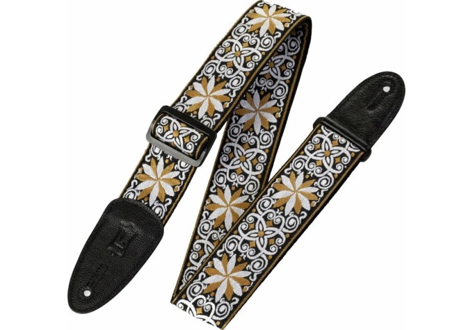 Levys M8HT-13 Print Series 2" 60's Hootenanny Jacquard Weave Guitar Strap Brown/White