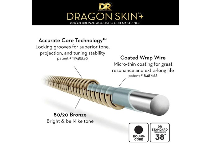 DR Strings Dragon Skin+ Coated 80/20 Light 12-54 Struny pre akustickú gitaru
