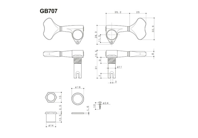 Gotoh GB707-4 GG 2L/2R Gold Ladiaca mechanika pre basgitaru