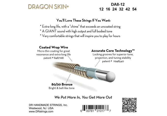DR Strings Dragon Skin+ Coated 80/20 Light 12-54 Struny pre akustickú gitaru