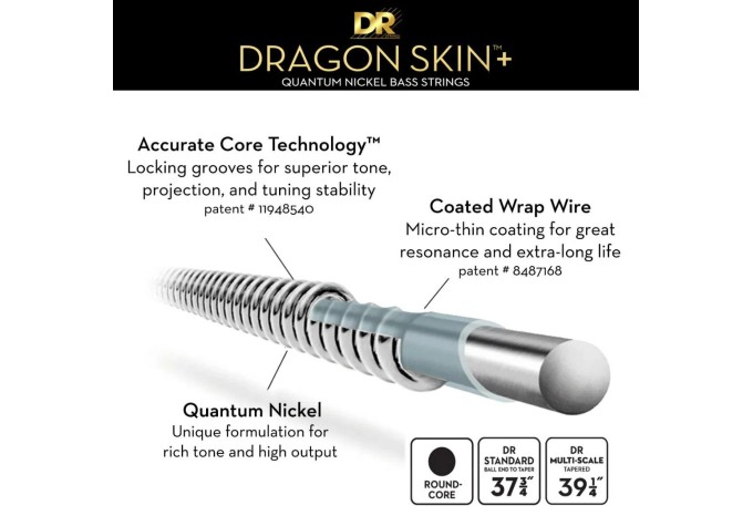 DR Strings Dragon Skin+ Coated Nickel 6-String Medium 30-125 Tapered Multi-Scale Struny pre 6-strunovú basgitaru