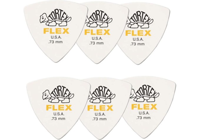 Trsátko / Brnkátko - brnkátka Tortex Flex Triangle (vrecko 6 ks) - hrúbka: 0,73 mm - žltý nápis