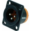 Konektor, XLR chassis male 3-pin IP67 black plastic housing solder cups
