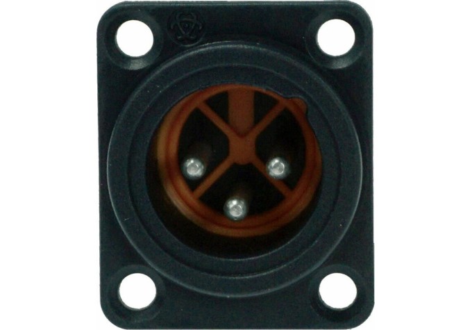 Konektor, XLR chassis male 3-pin IP67 black plastic housing solder cups