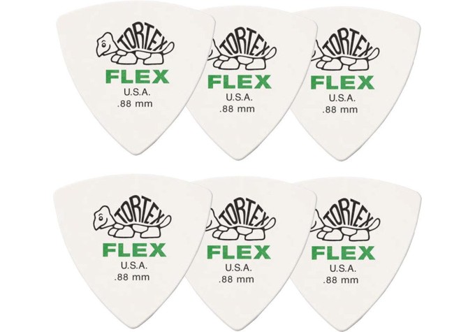 Trsátko / Brnkátko - brnkátka Tortex Flex Triangle (vrecko 6 ks) - hrúbka: 0,88 mm - zelený nápis